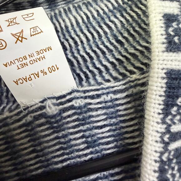 Chasqui Alpaca Sweater Womens Medium Blue Hoodie Knit Striped Full Zip Bolivia - Picture 9 of 9